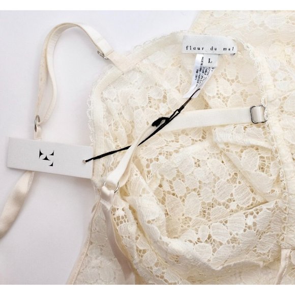 New Fleur du Mal sz L bodysuit off white ivory lace bow - Picture 2 of 12